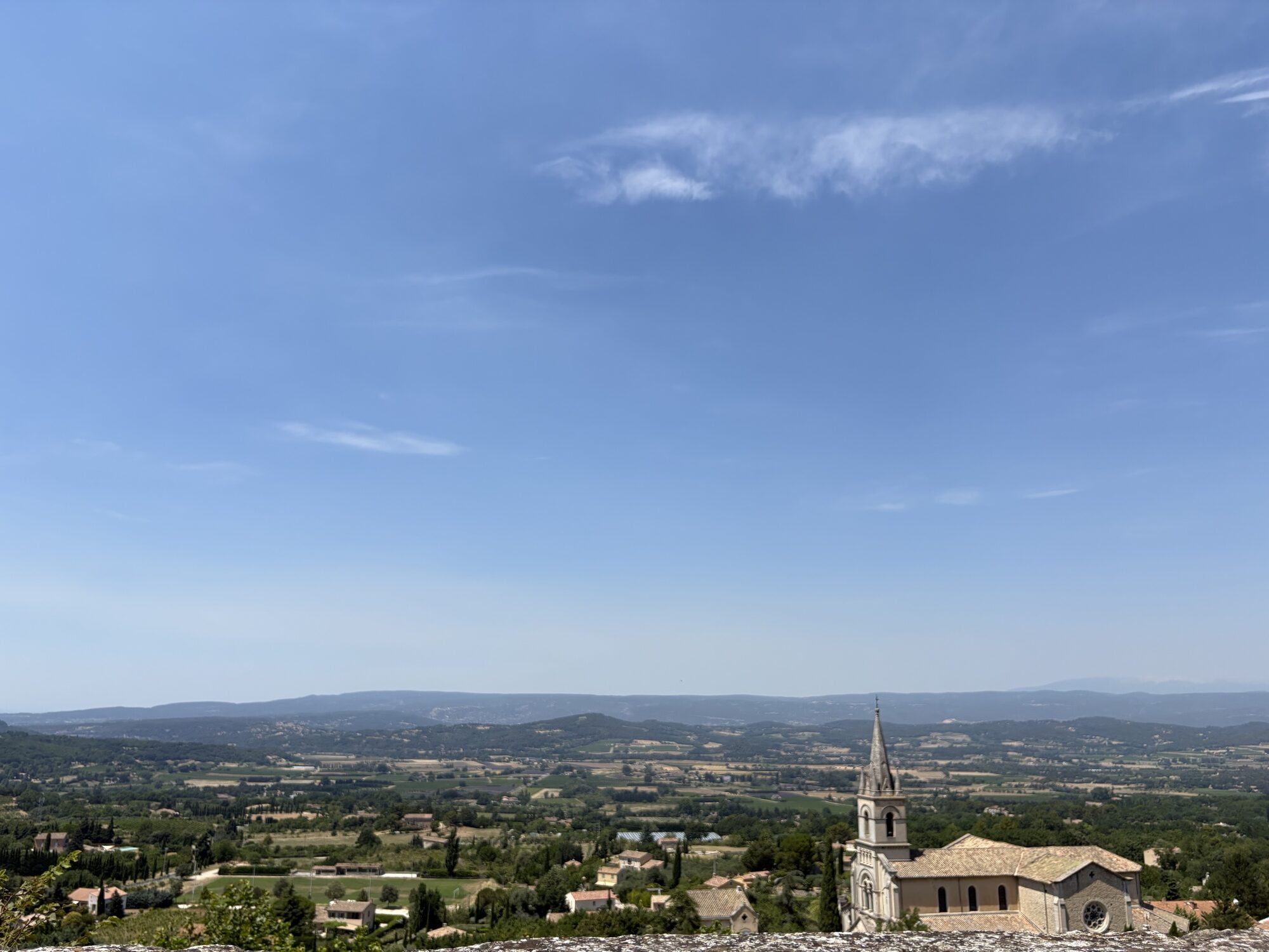 The valley below Bonnieux, with the church spire in the lower village