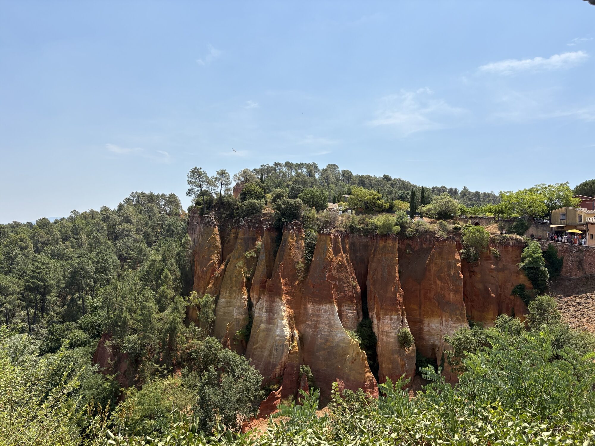 Red and orange ochre cliffs below the village of Roussillon